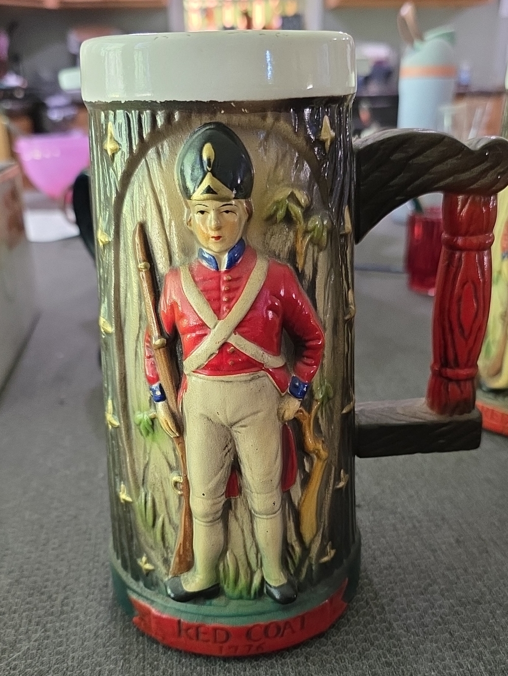 Red Coat Ceramic Stein - Decorative Red and Cream Soldier Mug